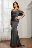 Mermaid Satin Flutter Sleeves Long Formal Evening Dresses Mother of the Bride Gowns Dresses