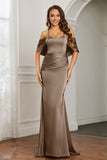 Mermaid Satin Flutter Sleeves Long Formal Evening Dresses Mother of the Bride Gowns Dresses