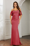 Mermaid Satin Flutter Sleeves Long Formal Evening Dresses Mother of the Bride Gowns Dresses