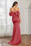 Mermaid Satin Flutter Sleeves Long Formal Evening Dresses Mother of the Bride Gowns Dresses