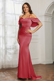 Mermaid Satin Flutter Sleeves Long Formal Evening Dresses Mother of the Bride Gowns Dresses
