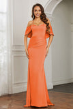 Mermaid Satin Flutter Sleeves Long Formal Evening Dresses Mother of the Bride Gowns Dresses
