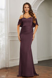 Mermaid Satin Flutter Sleeves Long Formal Evening Dresses Mother of the Bride Gowns Dresses