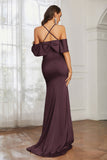Mermaid Satin Flutter Sleeves Long Formal Evening Dresses Mother of the Bride Gowns Dresses