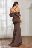 Mermaid Satin Flutter Sleeves Long Formal Evening Dresses Mother of the Bride Gowns Dresses