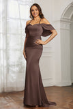 Mermaid Satin Flutter Sleeves Long Formal Evening Dresses Mother of the Bride Gowns Dresses