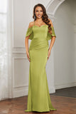 Mermaid Satin Flutter Sleeves Long Formal Evening Dresses Mother of the Bride Gowns Dresses
