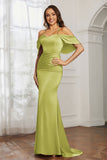 Mermaid Satin Flutter Sleeves Long Formal Evening Dresses Mother of the Bride Gowns Dresses