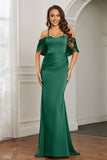 Mermaid Satin Flutter Sleeves Long Formal Evening Dresses Mother of the Bride Gowns Dresses