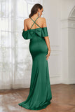 Mermaid Satin Flutter Sleeves Long Formal Evening Dresses Mother of the Bride Gowns Dresses