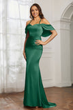 Mermaid Satin Flutter Sleeves Long Formal Evening Dresses Mother of the Bride Gowns Dresses