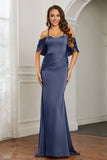 Mermaid Satin Flutter Sleeves Long Formal Evening Dresses Mother of the Bride Gowns Dresses