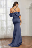 Mermaid Satin Flutter Sleeves Long Formal Evening Dresses Mother of the Bride Gowns Dresses