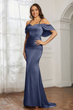 Mermaid Satin Flutter Sleeves Long Formal Evening Dresses Mother of the Bride Gowns Dresses