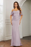 Mermaid Satin Flutter Sleeves Long Formal Evening Dresses Mother of the Bride Gowns Dresses