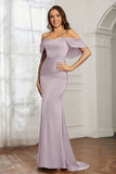 Mermaid Satin Flutter Sleeves Long Formal Evening Dresses Mother of the Bride Gowns Dresses