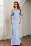 Mermaid Satin Flutter Sleeves Long Formal Evening Dresses Mother of the Bride Gowns Dresses