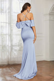 Mermaid Satin Flutter Sleeves Long Formal Evening Dresses Mother of the Bride Gowns Dresses