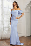Mermaid Satin Flutter Sleeves Long Formal Evening Dresses Mother of the Bride Gowns Dresses