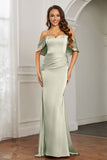 Mermaid Satin Flutter Sleeves Long Formal Evening Dresses Mother of the Bride Gowns Dresses