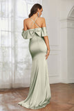 Mermaid Satin Flutter Sleeves Long Formal Evening Dresses Mother of the Bride Gowns Dresses