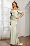 Mermaid Satin Flutter Sleeves Long Formal Evening Dresses Mother of the Bride Gowns Dresses