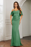 Mermaid Satin Flutter Sleeves Long Formal Evening Dresses Mother of the Bride Gowns Dresses