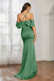 Mermaid Satin Flutter Sleeves Long Formal Evening Dresses Mother of the Bride Gowns Dresses
