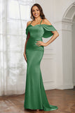 Mermaid Satin Flutter Sleeves Long Formal Evening Dresses Mother of the Bride Gowns Dresses