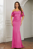Mermaid Satin Flutter Sleeves Long Formal Evening Dresses Mother of the Bride Gowns Dresses
