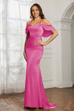 Mermaid Satin Flutter Sleeves Long Formal Evening Dresses Mother of the Bride Gowns Dresses