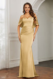 Mermaid Satin Flutter Sleeves Long Formal Evening Dresses Mother of the Bride Gowns Dresses