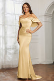 Mermaid Satin Flutter Sleeves Long Formal Evening Dresses Mother of the Bride Gowns Dresses