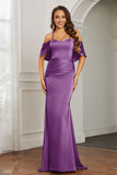 Mermaid Satin Flutter Sleeves Long Formal Evening Dresses Mother of the Bride Gowns Dresses