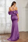 Mermaid Satin Flutter Sleeves Long Formal Evening Dresses Mother of the Bride Gowns Dresses