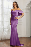 Mermaid Satin Flutter Sleeves Long Formal Evening Dresses Mother of the Bride Gowns Dresses