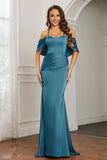 Mermaid Satin Flutter Sleeves Long Formal Evening Dresses Mother of the Bride Gowns Dresses