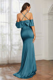 Mermaid Satin Flutter Sleeves Long Formal Evening Dresses Mother of the Bride Gowns Dresses