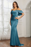 Mermaid Satin Flutter Sleeves Long Formal Evening Dresses Mother of the Bride Gowns Dresses