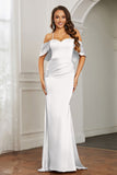 Mermaid Satin Flutter Sleeves Long Formal Evening Dresses Mother of the Bride Gowns Dresses