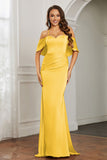 Mermaid Satin Flutter Sleeves Long Formal Evening Dresses Mother of the Bride Gowns Dresses