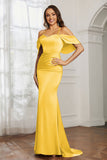 Mermaid Satin Flutter Sleeves Long Formal Evening Dresses Mother of the Bride Gowns Dresses