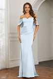 Mermaid Satin Flutter Sleeves Long Formal Evening Dresses Mother of the Bride Gowns Dresses