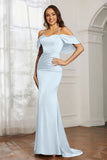 Mermaid Satin Flutter Sleeves Long Formal Evening Dresses Mother of the Bride Gowns Dresses