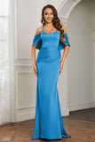 Mermaid Satin Flutter Sleeves Long Formal Evening Dresses Mother of the Bride Gowns Dresses