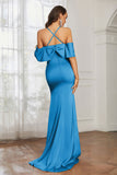 Mermaid Satin Flutter Sleeves Long Formal Evening Dresses Mother of the Bride Gowns Dresses