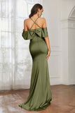 Mermaid Satin Flutter Sleeves Long Formal Evening Dresses Mother of the Bride Gowns Dresses