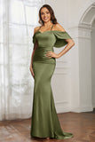 Mermaid Satin Flutter Sleeves Long Formal Evening Dresses Mother of the Bride Gowns Dresses
