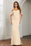 Mermaid Satin Flutter Sleeves Long Formal Evening Dresses Mother of the Bride Gowns Dresses