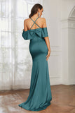 Mermaid Satin Flutter Sleeves Long Formal Evening Dresses Mother of the Bride Gowns Dresses